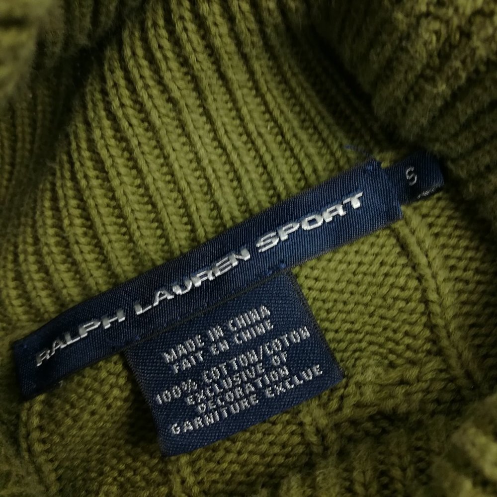 Vintage Ralph Lauren Sport Sweater Cable Knit Turtleneck Green Womens Small - Picture 4 of 8